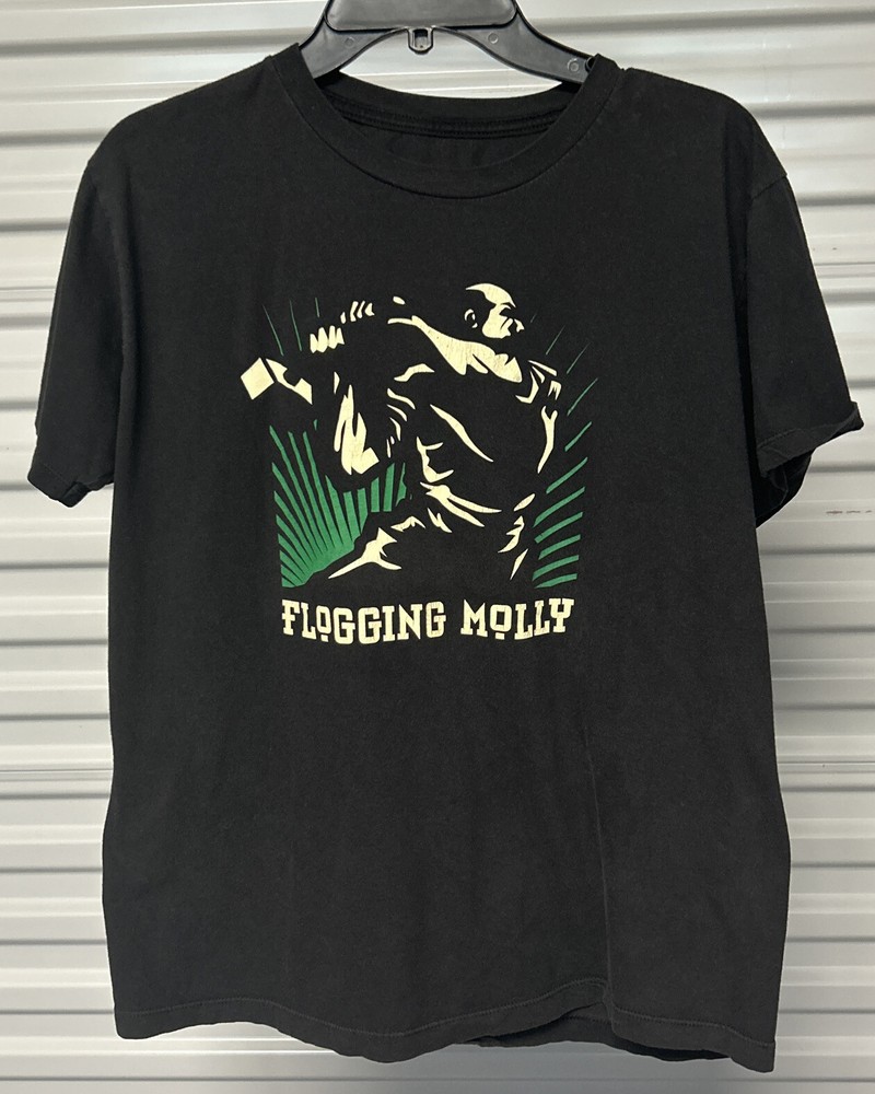 FLOGGING MOLLY Celtic Punk Rock Music Hammer Man Graphic T-Shirt Adult Size L