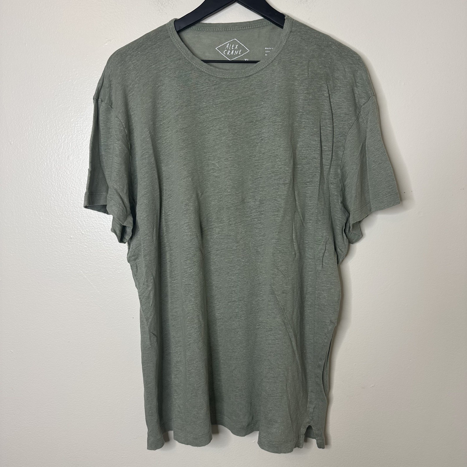 Alex Crane 100% Linen T Shirt Mens XL Essential Knit Sun Tee Moss Green Thin gallery