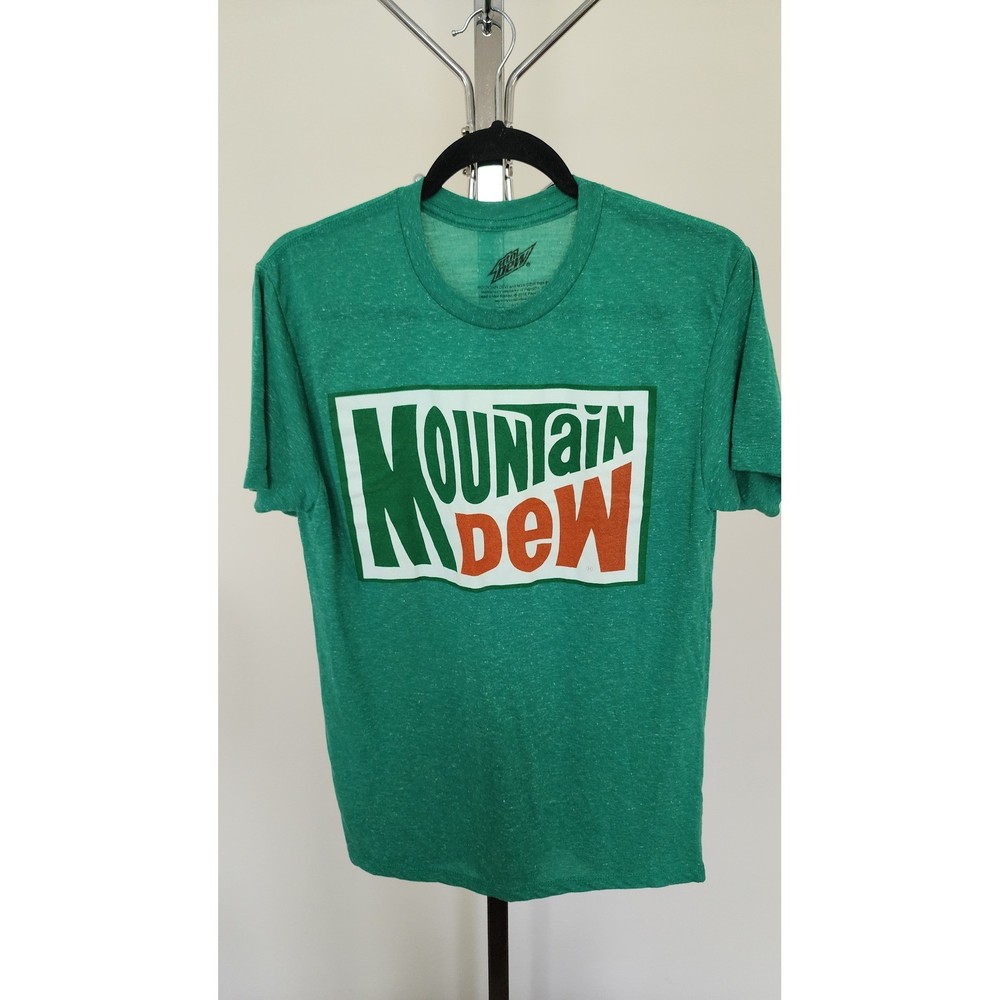 Mountain Dew Retro Logo Graphic T-Shirt Green Heathered Mens Medium Linen Blend