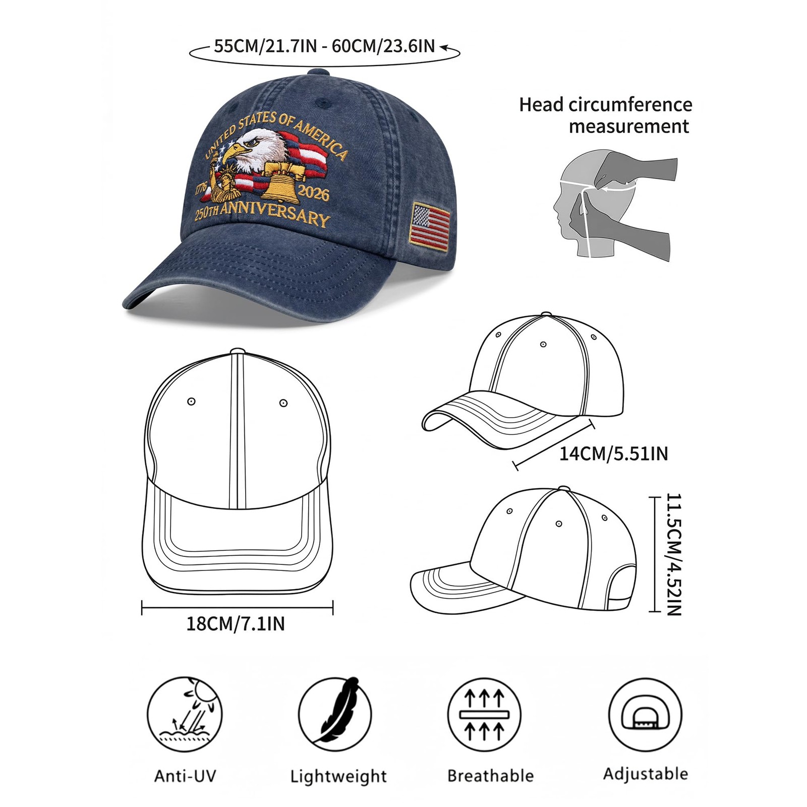 250 Anniversary USA Hat,United States of America 250th Anniversary Cap,US Pat... gallery