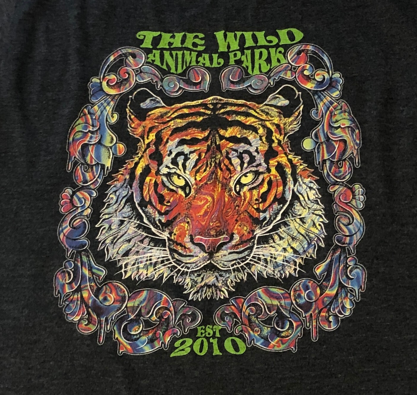 Wild Animal Park Psychedelic 2010 T-Shirt Sz S Gray Tiger Graphic Short Slv gallery