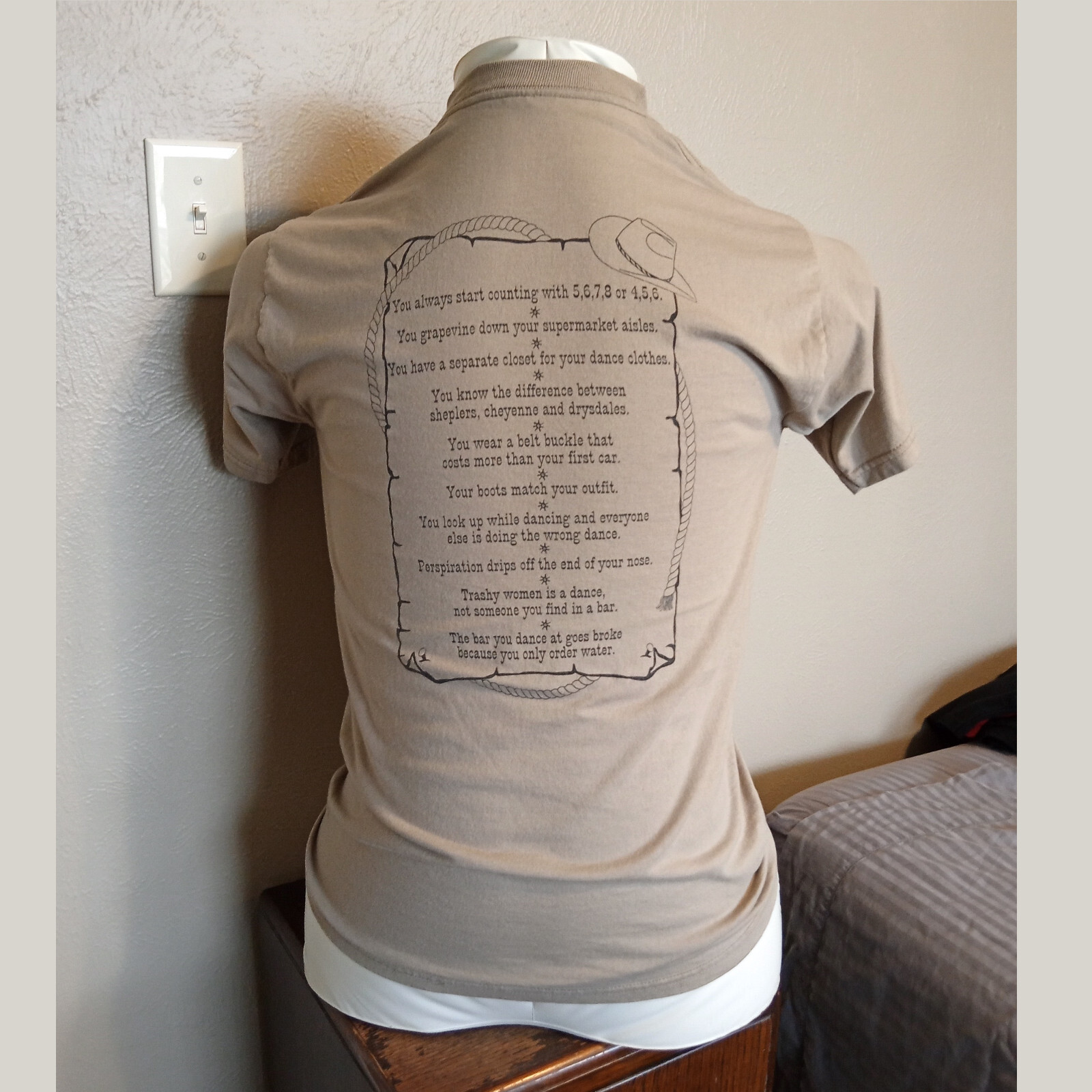Funny Dance Shirt "You might be a line dancer IF..." Men's (L) Army Green Tshirt gallery