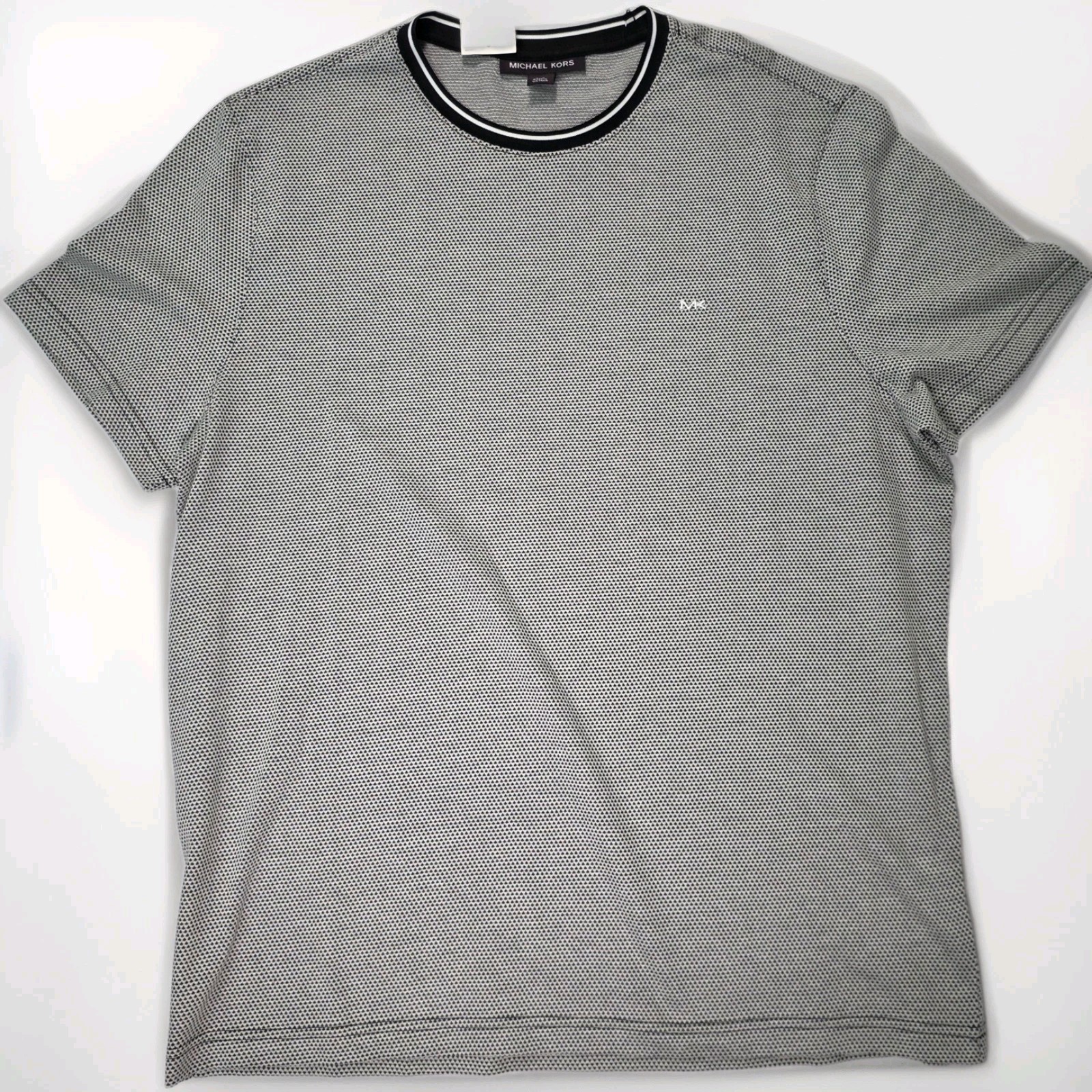 Men Large White/Blck Michael Kors SHRT SLV Ribbed Crew Neck Knitted T Shirt NWT gallery