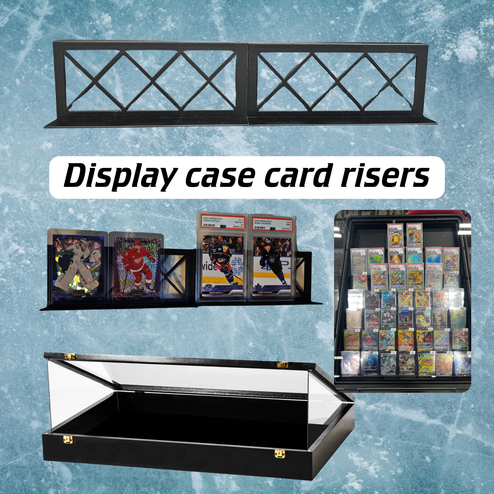 Display Case Card Riser Stands – WHITE – Perfect for 24×36 Cases- 33 Risers!