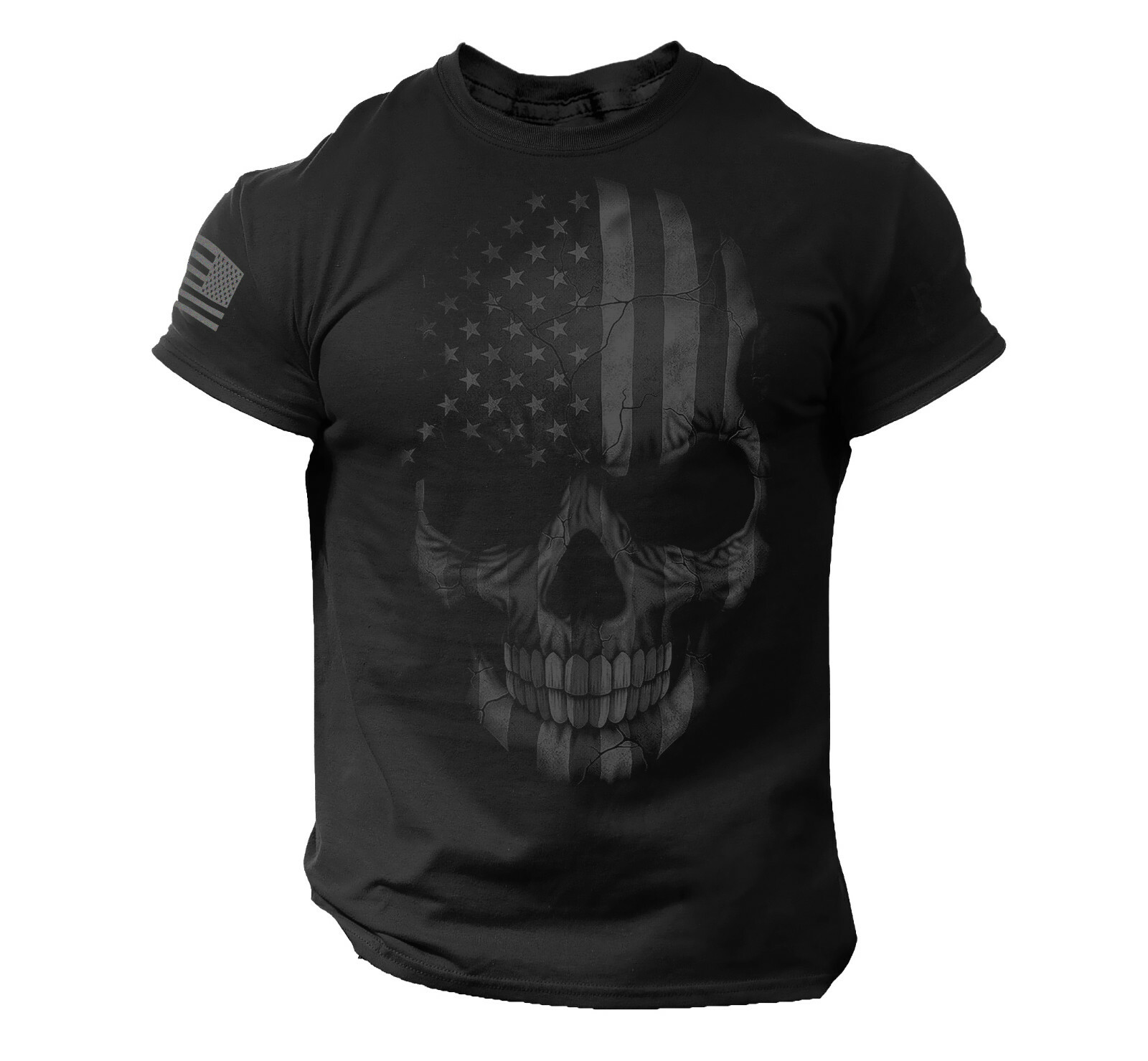 Skull USA Distressed Men T Shirt American Flag Tee Gym Biker gallery