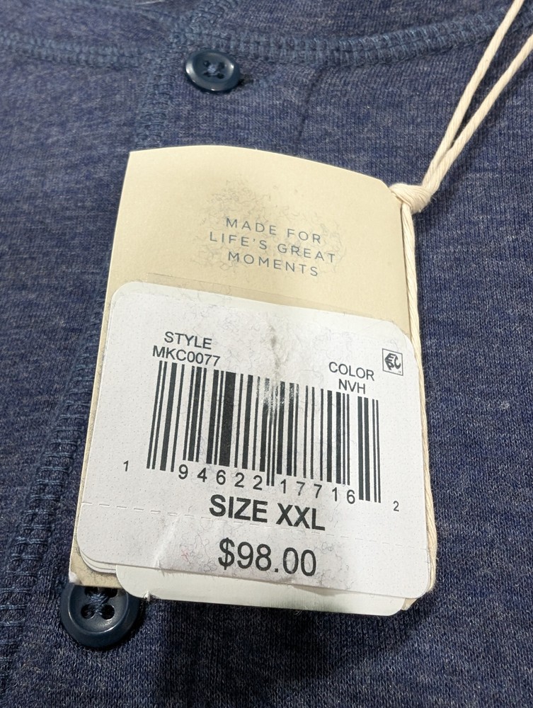 Faherty Men’s Navy Heather Blue Cloud Cotton Long Sleeve Henley Shirt Tee 2XL