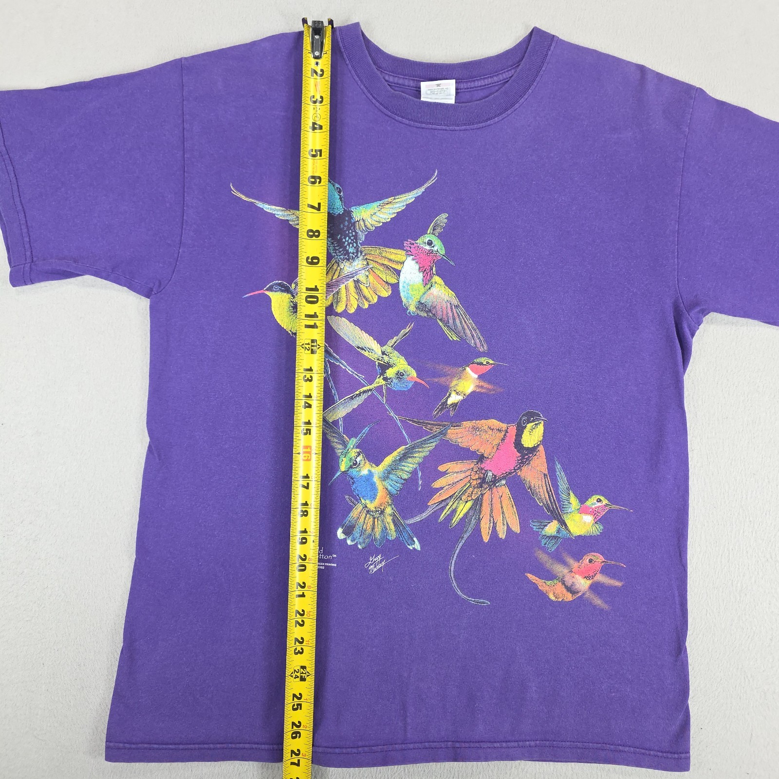 Vintage Hummingbird Shirt Mens Medium Purple Double Sided Wild Cotton Floral Art gallery