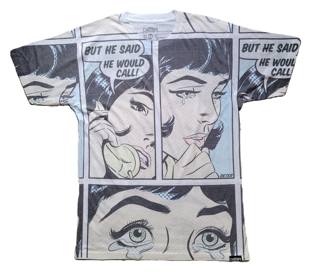 Comic Pop Art All Over Print Men’s Medium Graphic T-Shirt DETER Clothing – NEW
