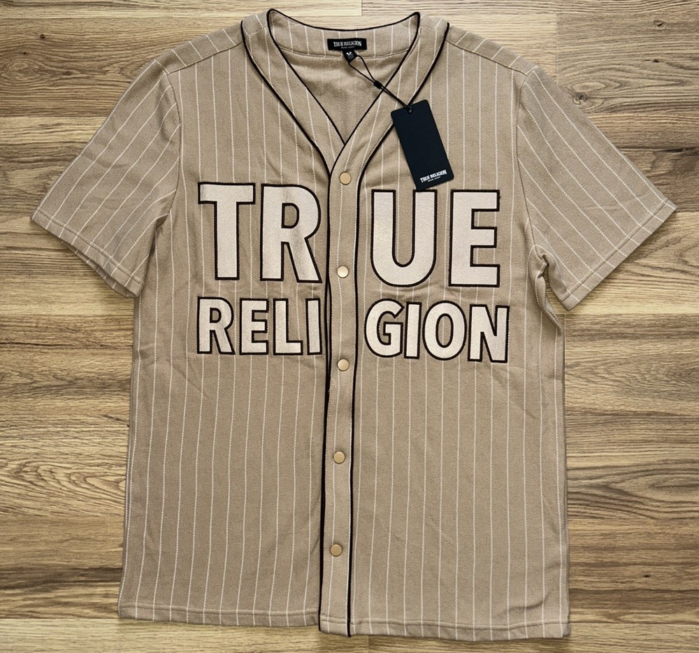 True Religion Baseball Jersey Shirt Men’s Size Medium M Travertine Tan NWT $79