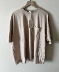 AURALEE x KITH Luster Plaiting Tee, Almond Heather Beige, Size 5, Pocket