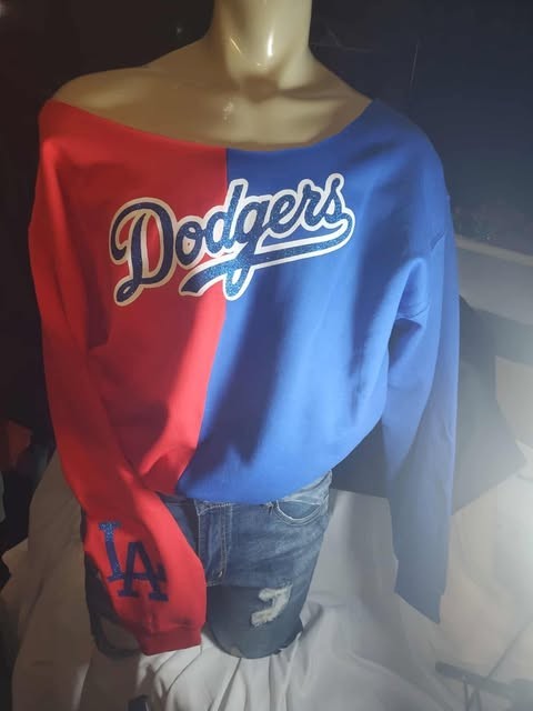 LA Dodgers Baseball World Series raw edge sweatshirt cold shoulder off shoulder gallery