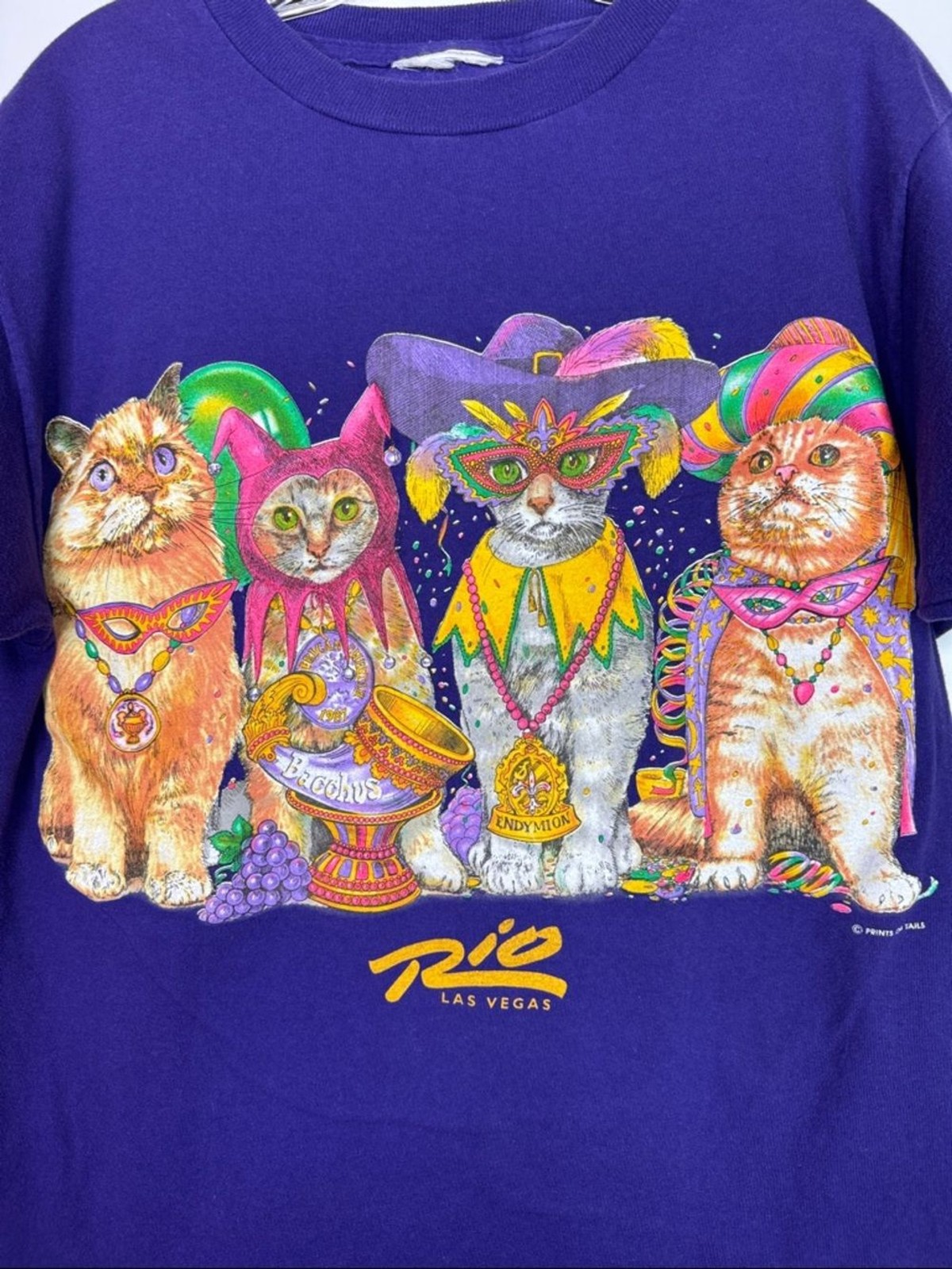 Vintage Rio Las Vegas Mardi Gras Cat Graphic Purple Tshirt AOP gallery