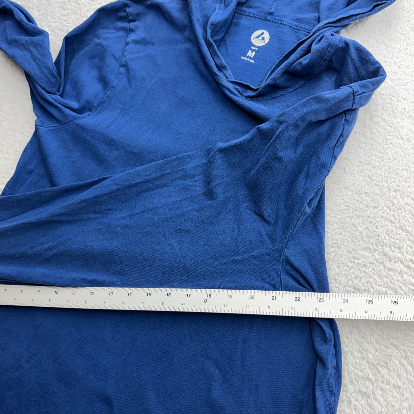 American Giant Mens Blue Long Sleeve Hooded T-Shirt Pullover Size M Made in USA gallery