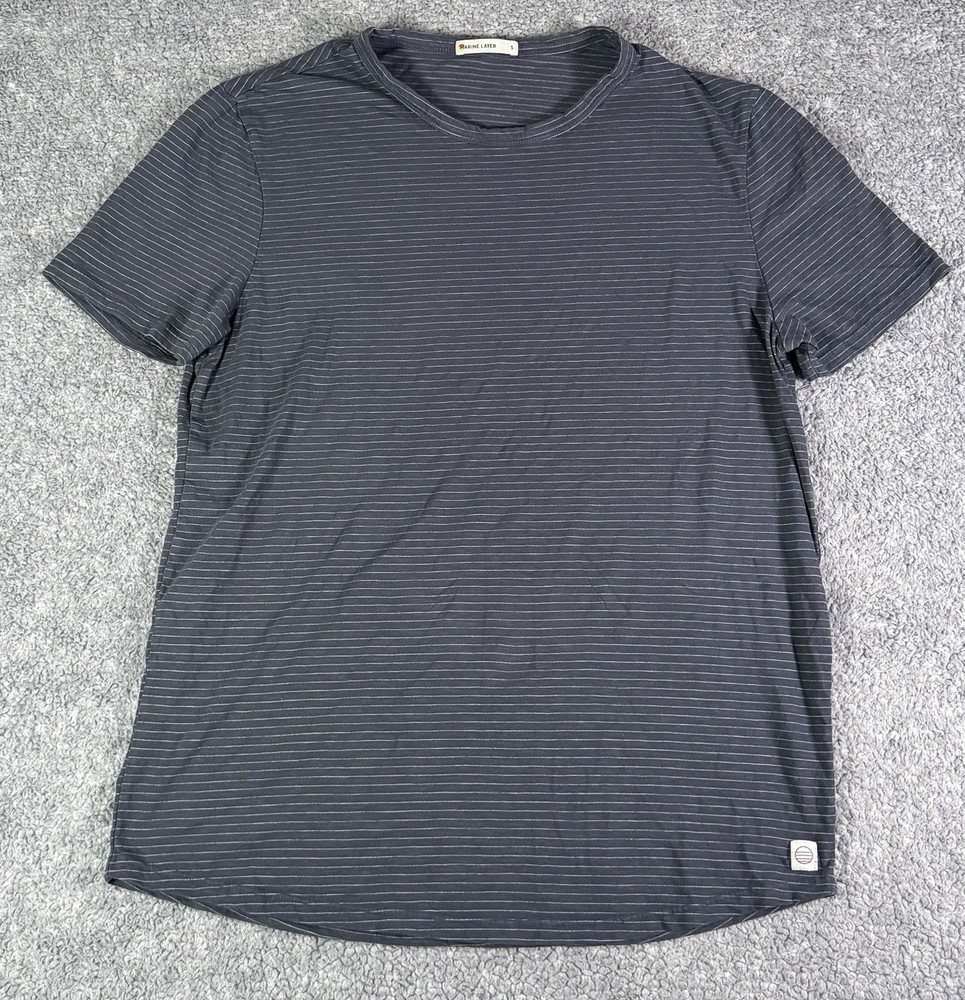 Marine Layer Men’s Small Tailored Crew Saddle Hem Stretch Blue Striped USA Made