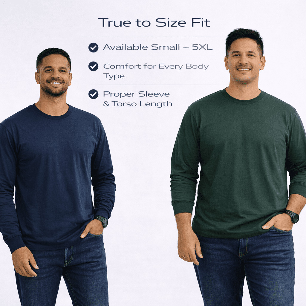 24 Pack Men's Long Sleeve T-Shirts 2XL Dark Colors Cotton Blend Bulk Tees gallery