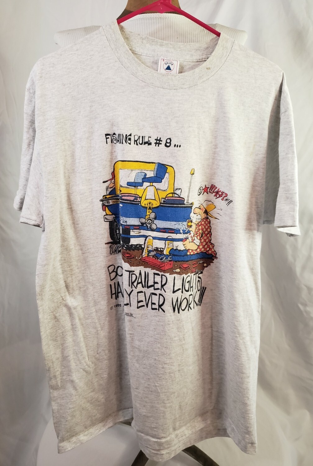 Vintage Single Stitch T Shirt Delta Man Truck Boat Fishing Graphic Funny 90s USA gallery