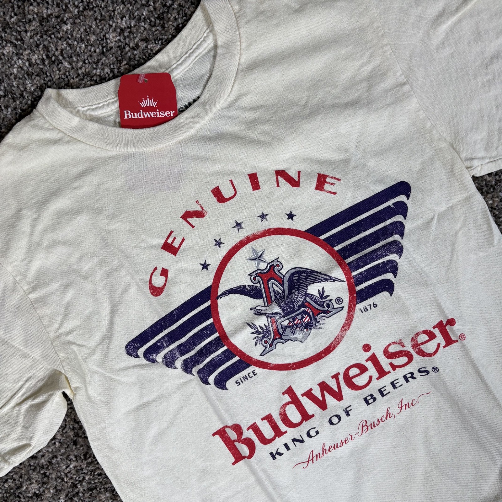 Budweiser King Of Beers T Shirt Mens White Brew City Graphic Print NWT gallery