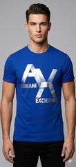 ARMANI EXCHANGE Blue Silver AX LOGO Short Sleeve Slim Fit Designer T-shirt NWT