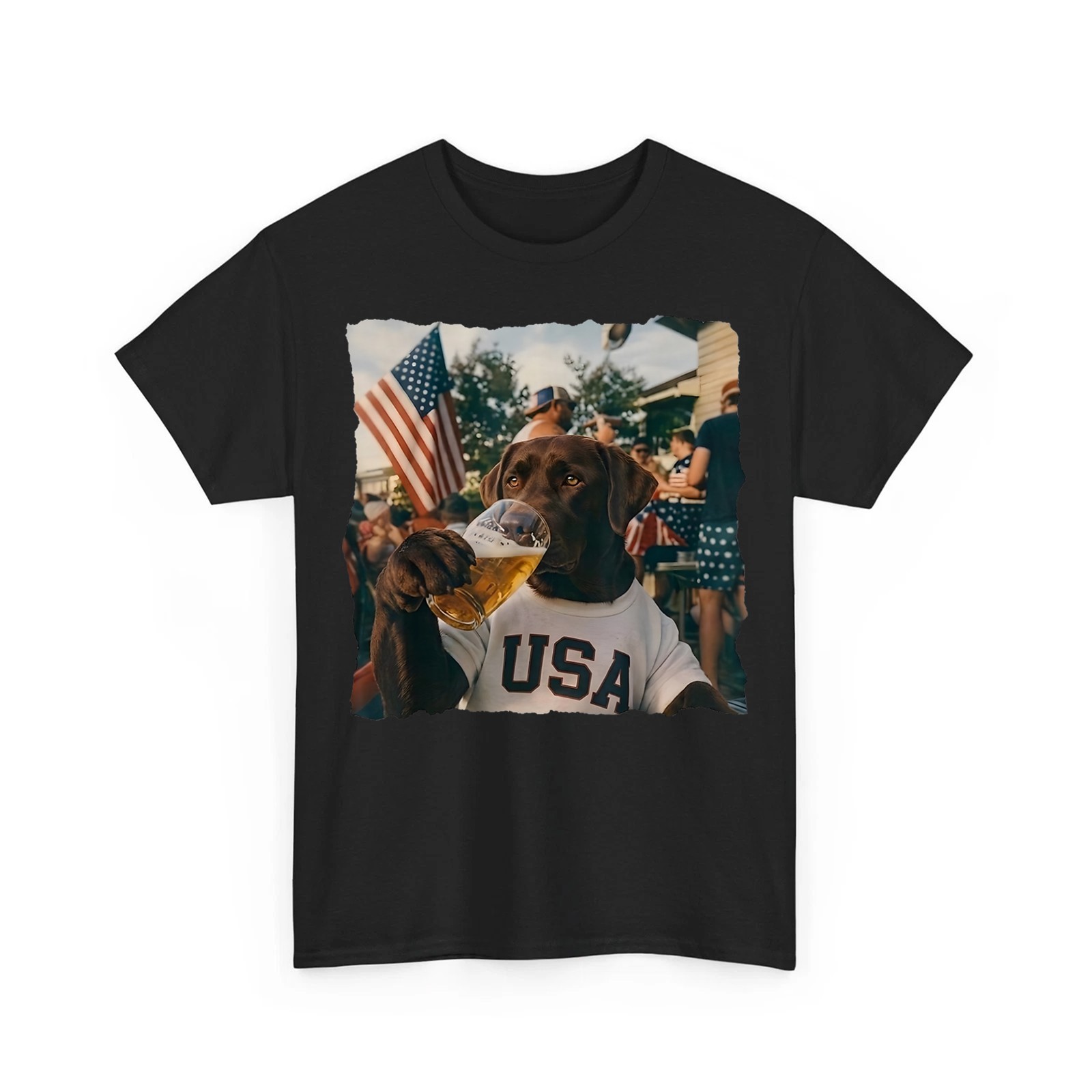 Funny Patriotic Dog 4th July Chocolate Labrador Drinking Beer 250 Years T-Shirt
