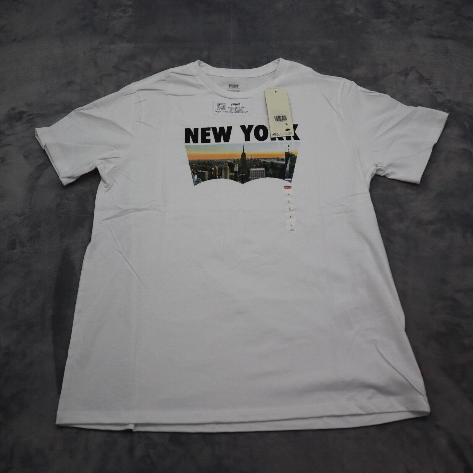 Levi Strauss Shirt Mens L White Short Sleeve Crew Neck Graphic Print Cotton Knit gallery