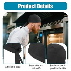 6PCS Chef Hat, Tie Back, Men, Adjustable, Washable, Breathable, Skull Cap, Cook