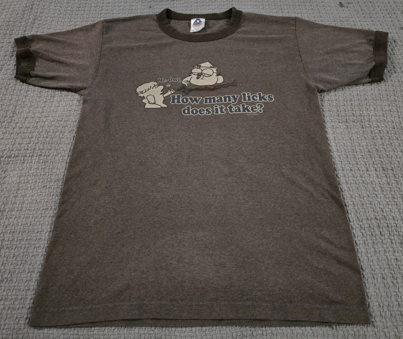 Vintage Ringer OWL How Many Licks Tootsie Pop T-Shirt Size Med Retro gallery