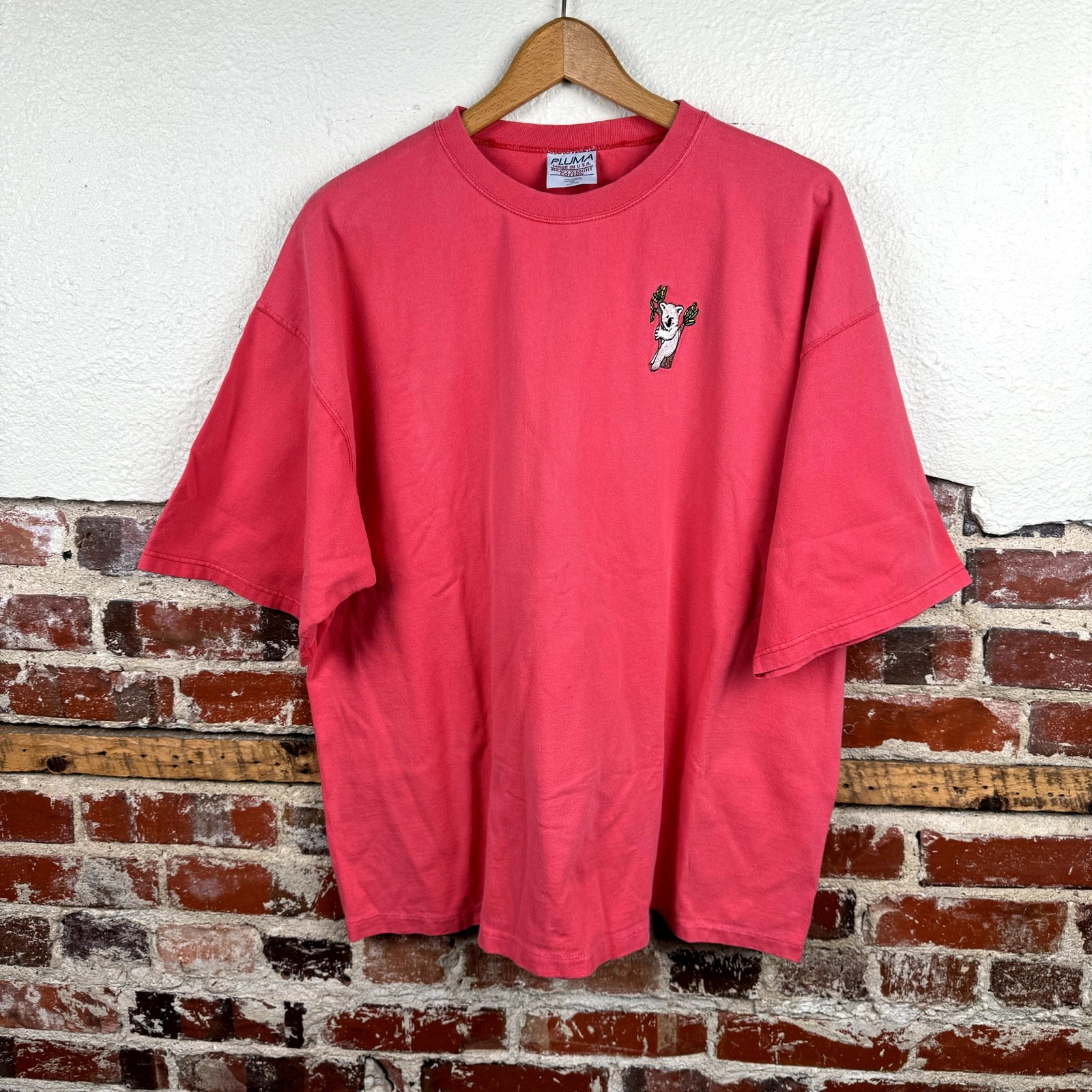 Vintage Pluma Shirt Size XL Pink Short Sleeve Koala Embroidered Animal Cute USA