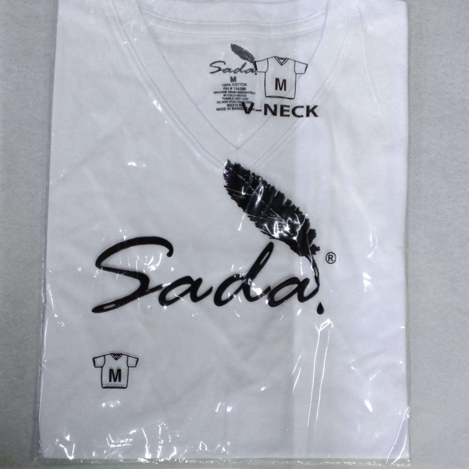 Sada Men's White M Cotton Knit V-Neck T-Shirt Short Sleeve gallery