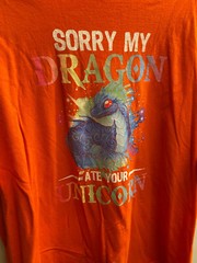 Cute Unique Sorry My Dragon Ate Your Unicorn Gift Unisex Orange T-Shirt NWOT 54″