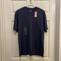 New IZOD Basix Relaxed Classic Men’s M Crew S/S Pocket T-Shirt Navy Stitch Logo
