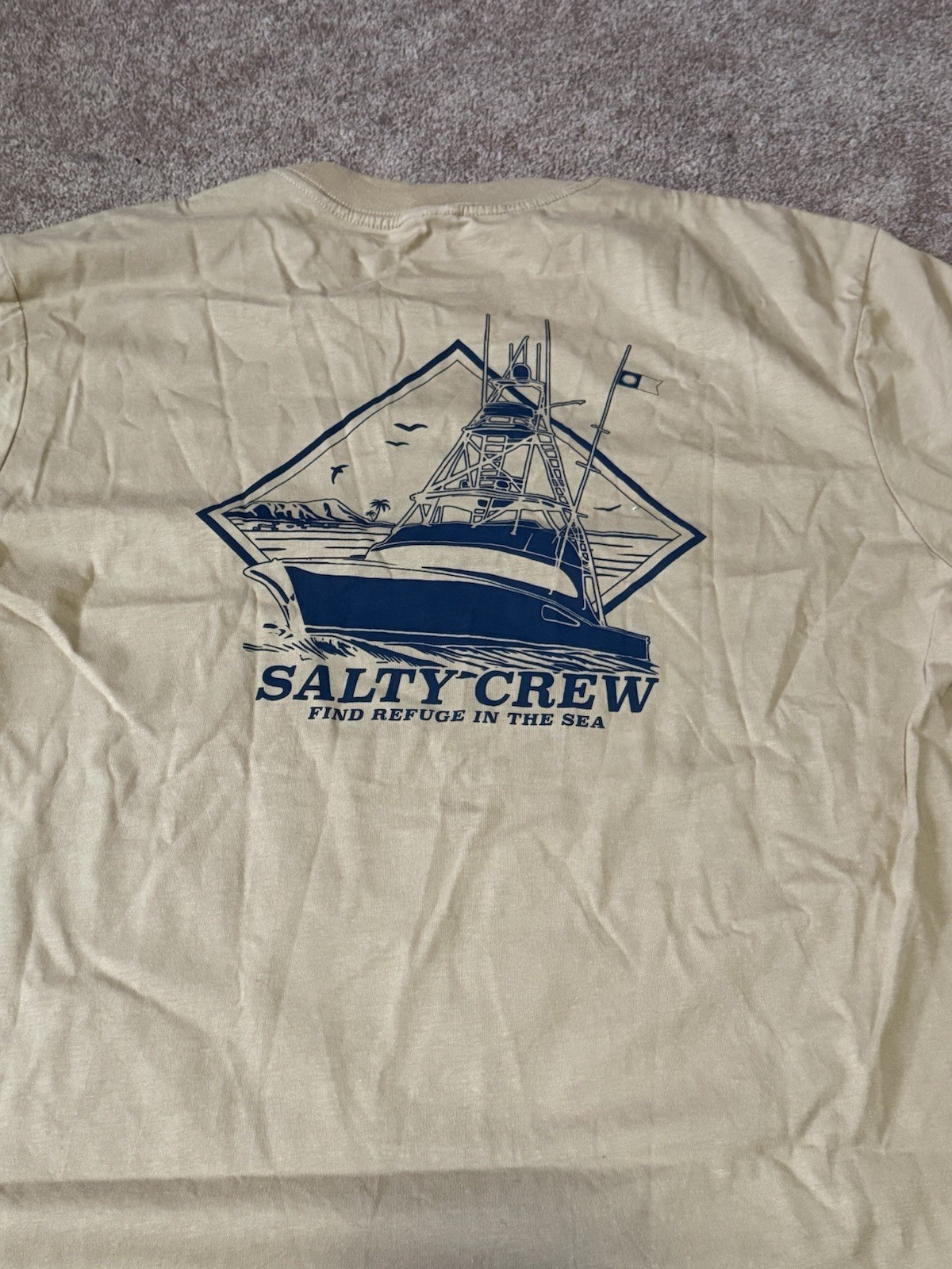 Salty Crew Classic Tee Small Tan Short Sleeve Fishing Boat Graphic T-Shirt New gallery