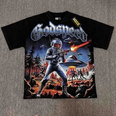26SS Godspeed outer space anime character printing Tee Mens Cotton T-shirt