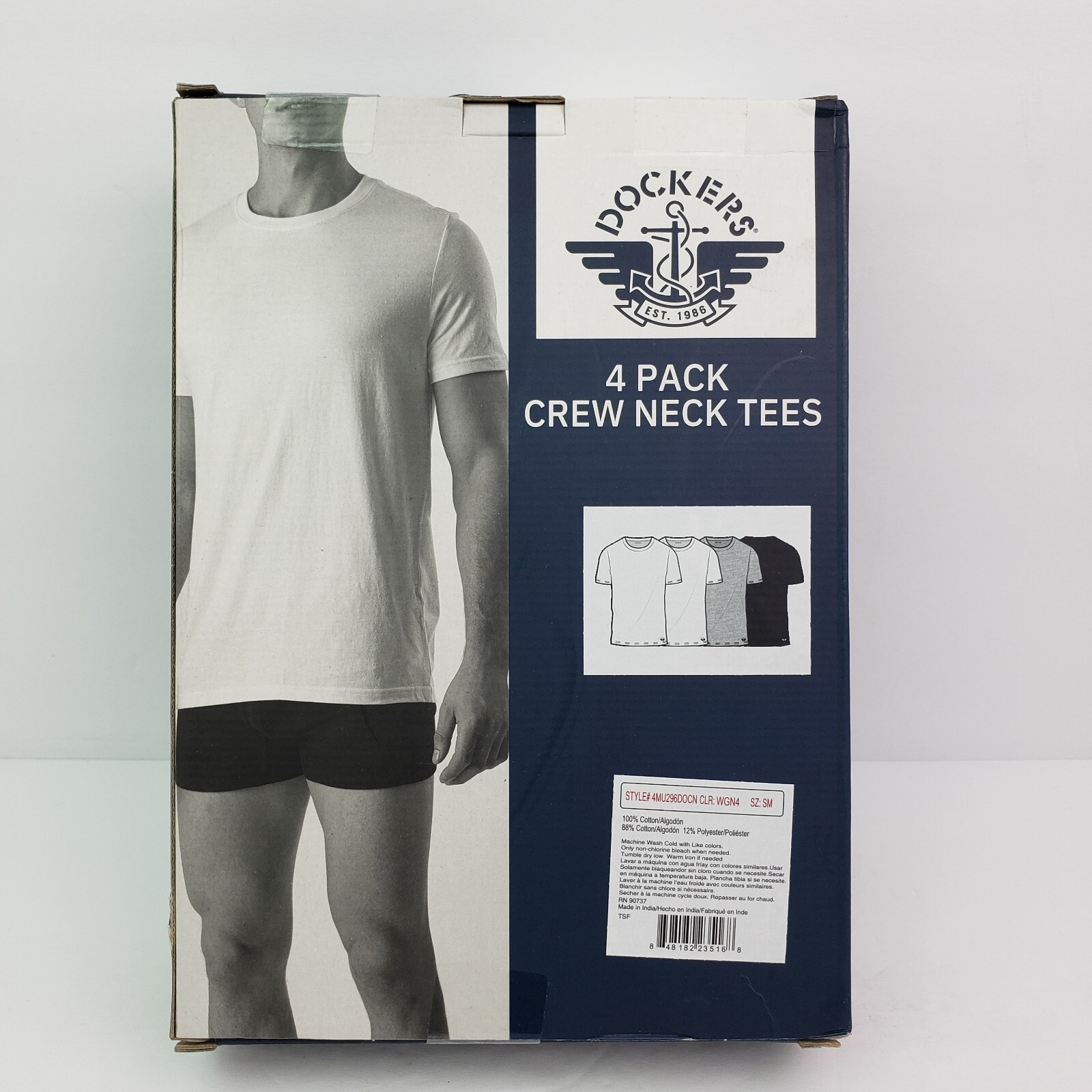 Dockers Mens Size S 34-36 White Gray Black Premium Cotton Crew Neck T-Shirts 4Pk gallery