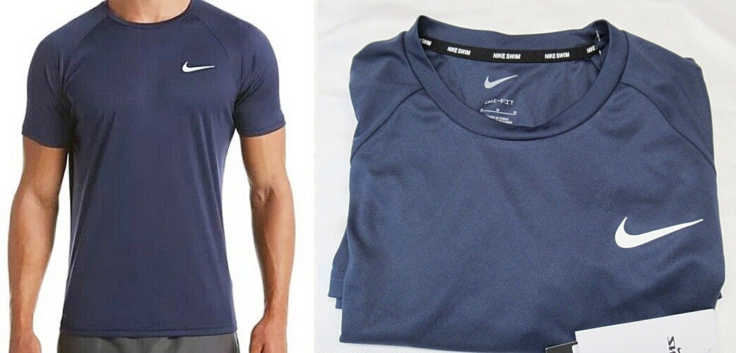 Nike Men's Hydroguard Dri-FIT Stretch UPF 40+ Guard Swim Top Size M Navy NWT gallery