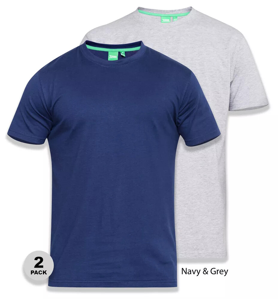 D555 Duke Big Mens 2 Pack Crew Neck T-Shirt Navy/Grey 2XL-8XL (KS16894)
