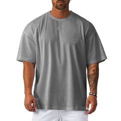 Plain Oversize Loose Short Sleeve T-shirts Gym Fitness Bodybuilding Shirts Mesh