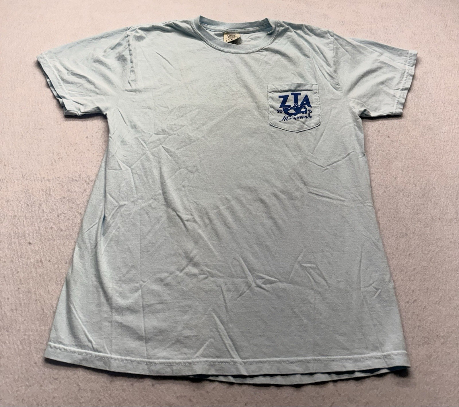Zeta Tau Alpha ZTA Sorority Masquerade 2023 Formal DJ Pocket T-Shirt Blue Large