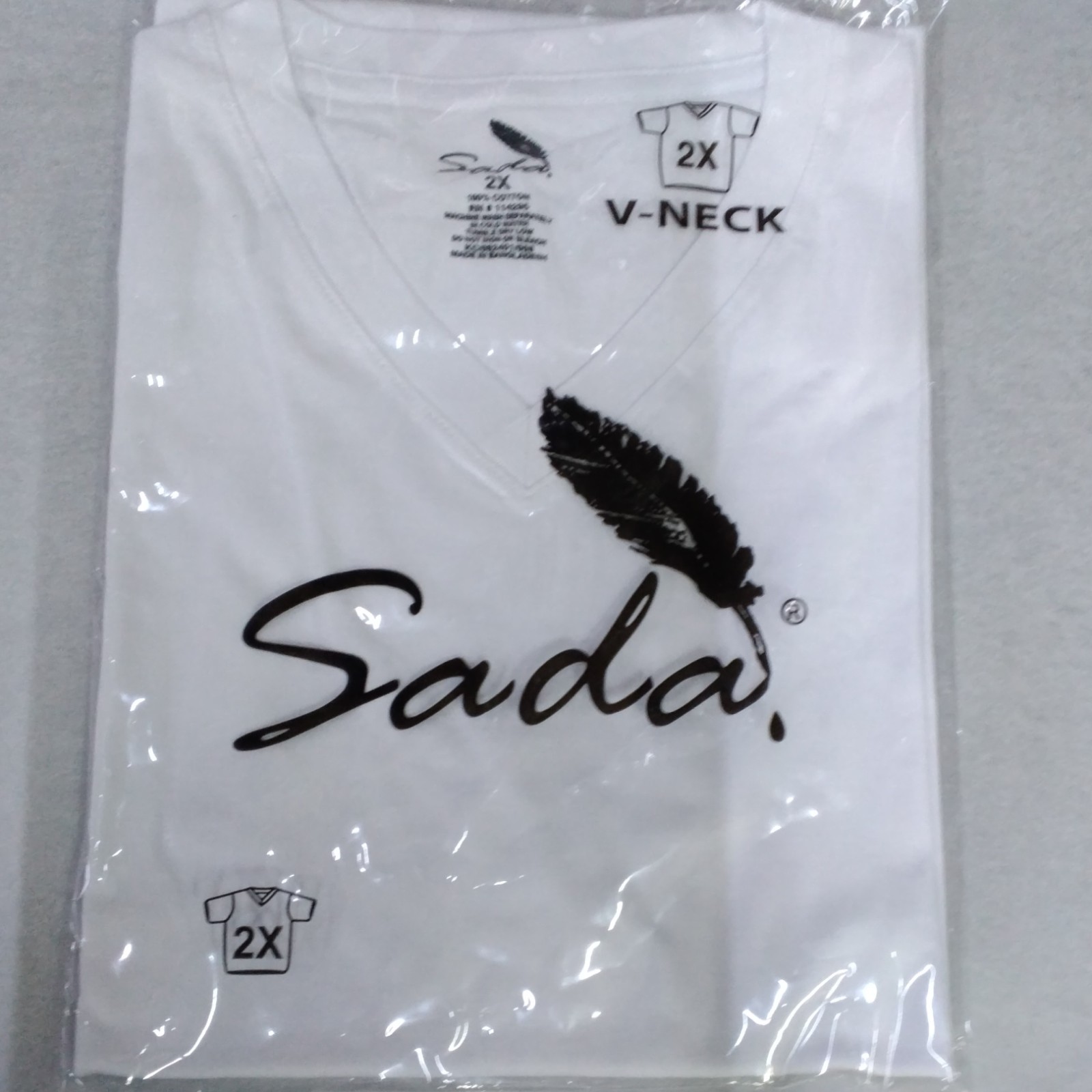 Sada Men’s White 2X Cotton Knit V-Neck Short Sleeve T-Shirt