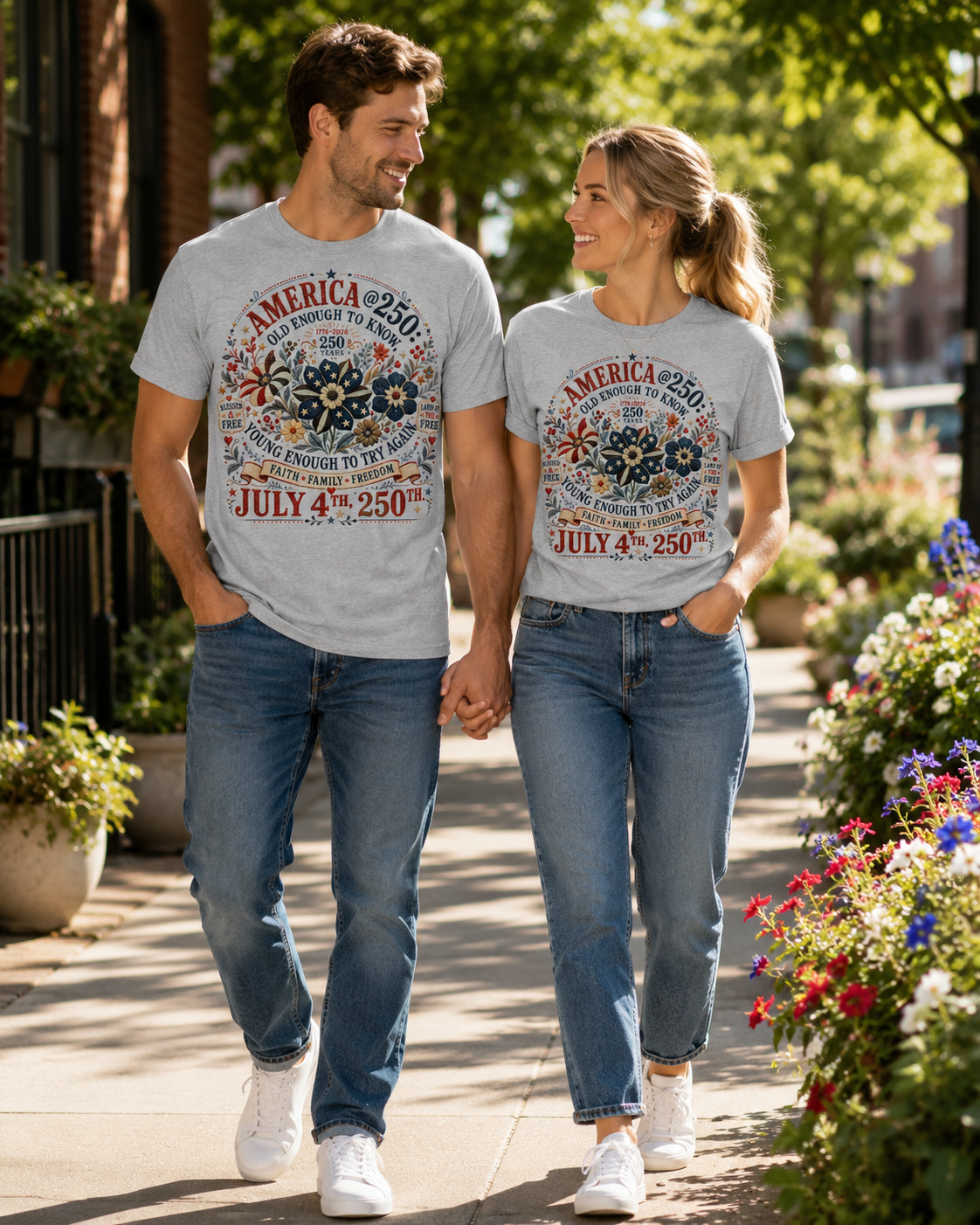 America 250th July 4th Floral Patriotic Independence Day USA Graphic T-Shirt gallery