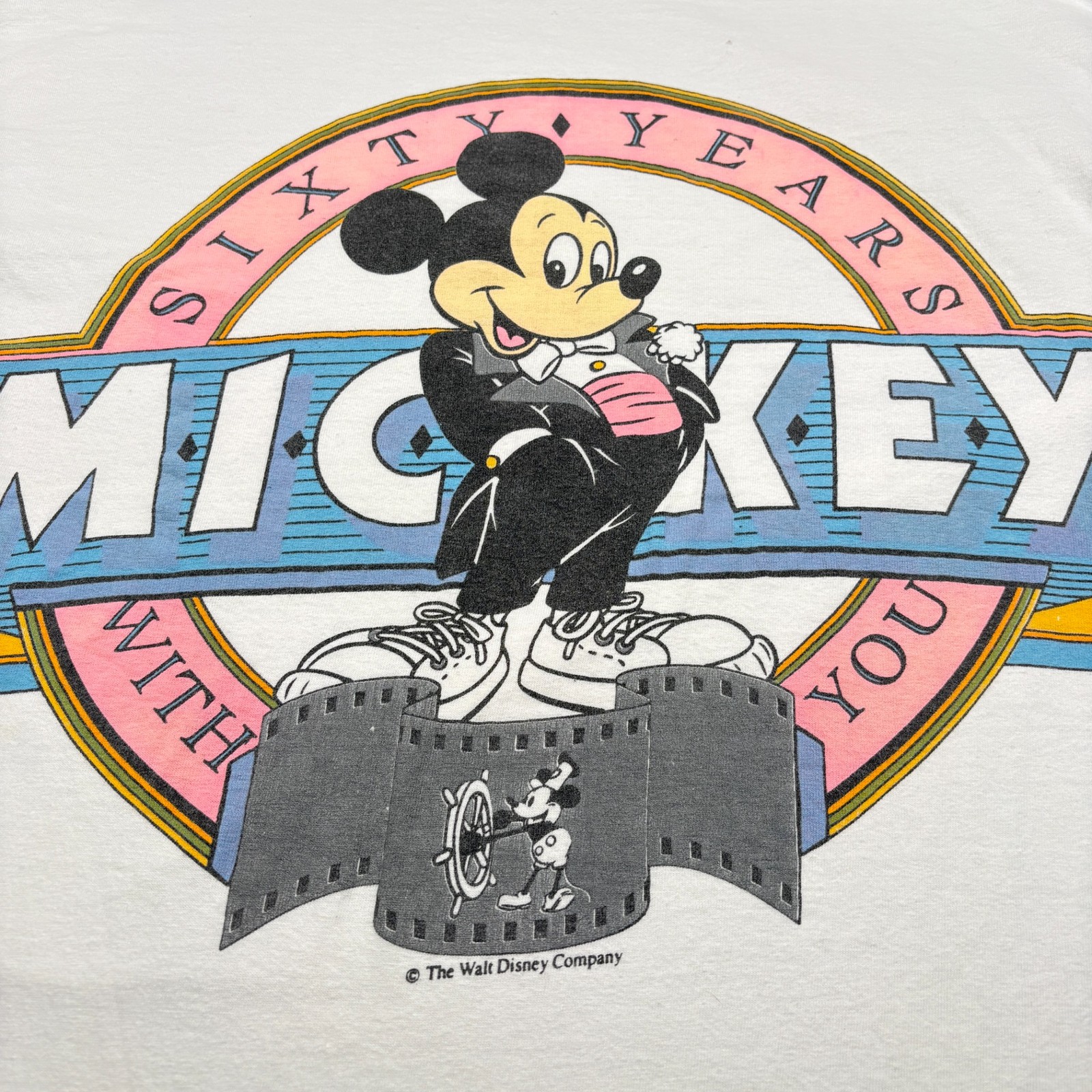 Vintage 90s T-Shirt Mens OSFA Disney Mickey Mouse Sixty Years With You Crew Neck gallery