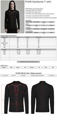 PUNK RAVE Black And Red Gothic Punk Mesh Splicing Long Sleeve Men T-Shirt Top