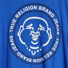 True Religion short sleeve tee shirt buddha face design graphic Victoria blue