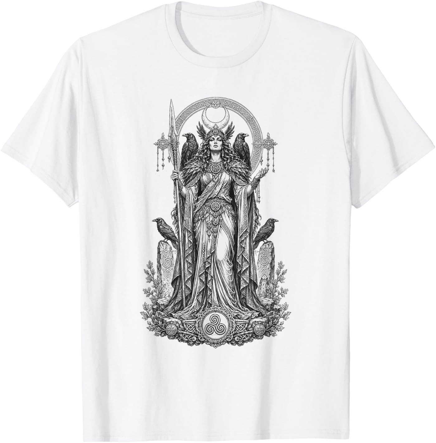 Morrigan Celtic Raven Goddess Sacred Warrior Line Art Unisex T-Shirt gallery