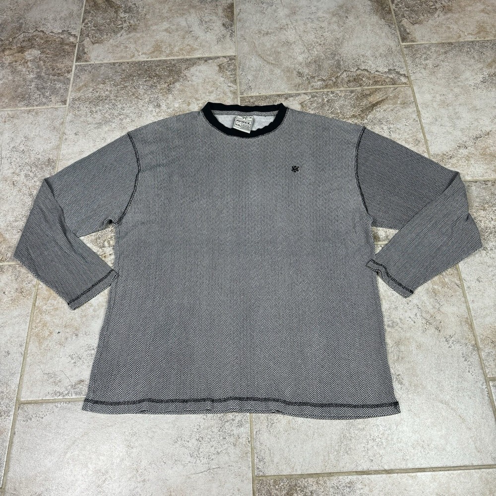 Avirex Herringbone Crew Neck Long Sleeve T Shirt Gray Black XXL Mens