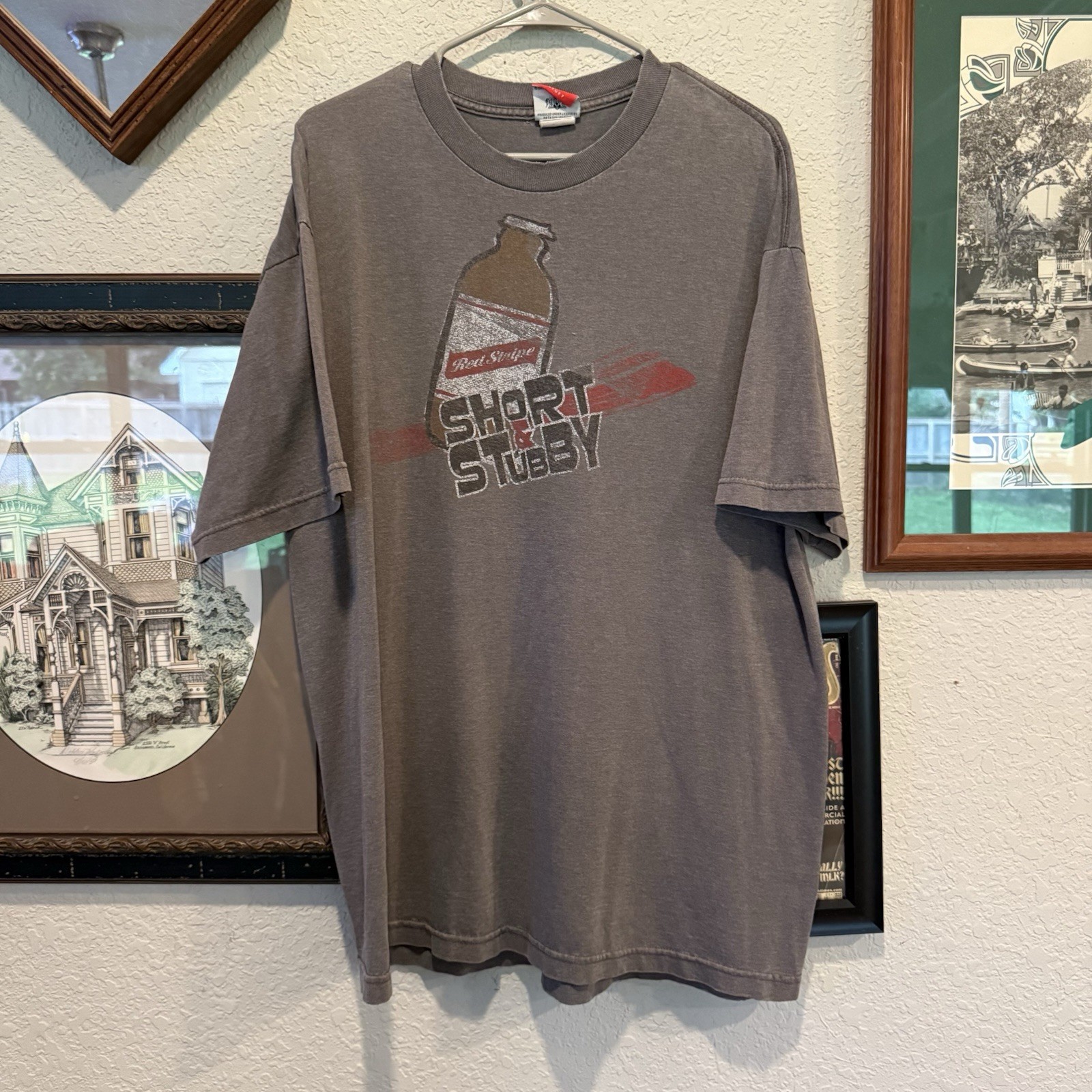 Vintage 90s RARE Red Stripe Short And Stubby Beer Shirt Size Men’s XL gallery