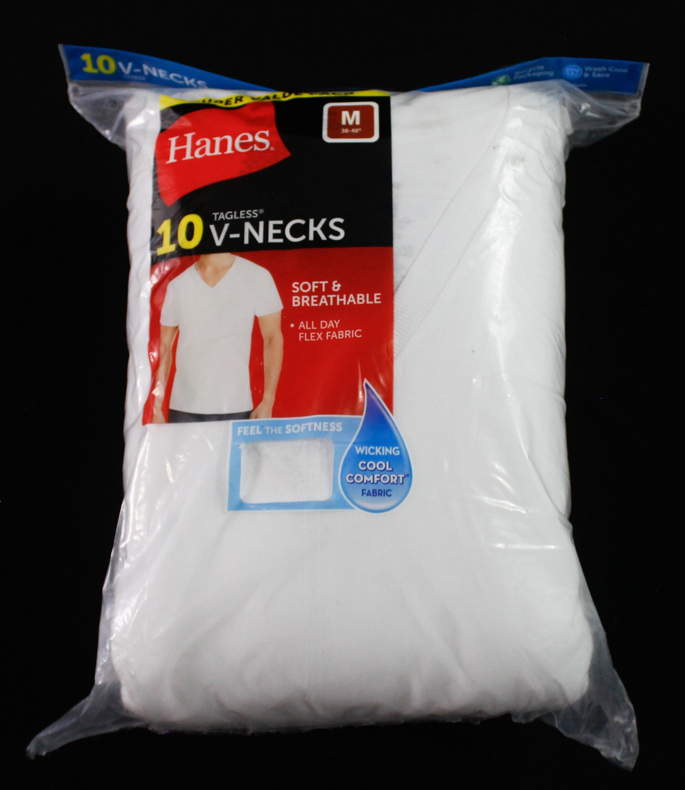 Hanes Men's Soft Breathable 10 Pack V Necks BM7 White Medium NWT NWT gallery