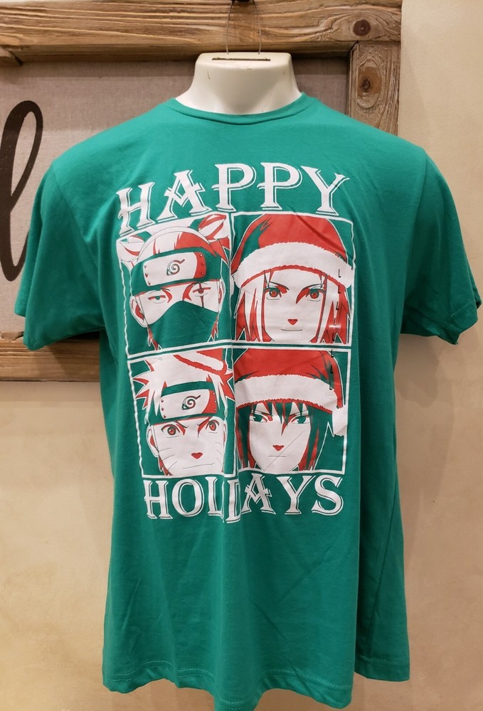 Shonen Jump NARUTO Shippuden Anime Christmas Happy Holidays Xmas T-Shirt L NWT