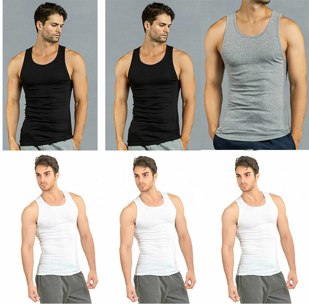 3, 6 Pack Mens 100% Cotton Ribbed A-Shirts Undershirts Wife Beater NEW Tank Tops gallery