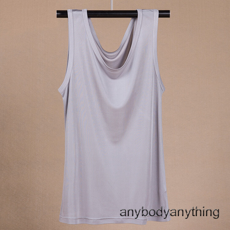 Men's 100% Silk Tank Tops Crew Collar Sleeveless T-Shirt Knitted Undershirt Tops gallery
