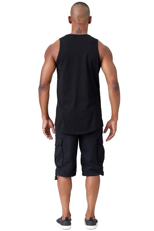JC DISTRO Mens Basic Tank Top Jersey Casual Shirts Elong Scallop-Tail gallery